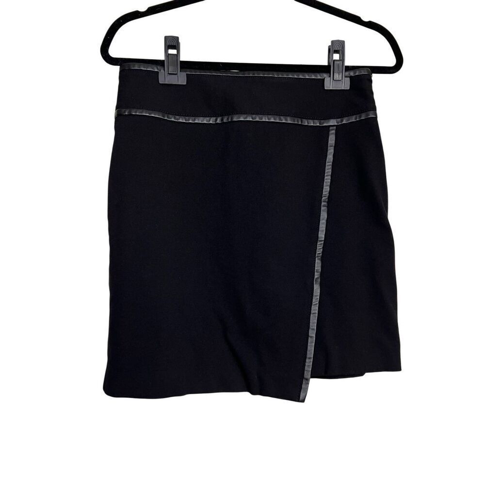 White House Black Market Skirt Womens Size 4 Black Mini Wrap Faux Leather Trim